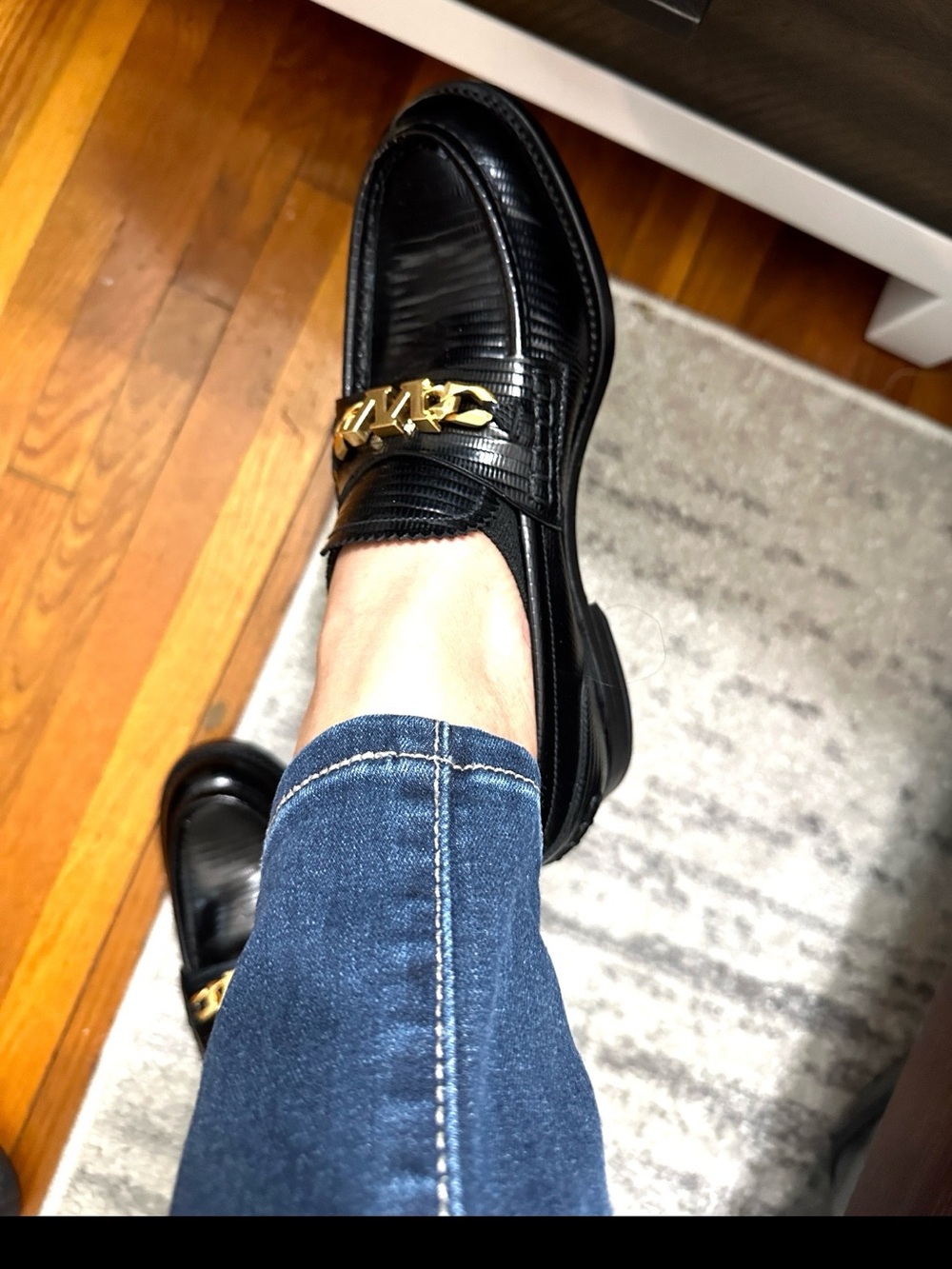 Black Leather Penny Loafers with Gold Chain Accent Alexander wang size 8